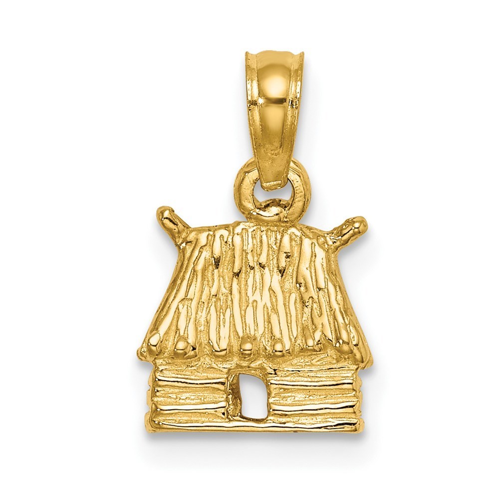 14k Yellow Gold Small Travel 3-D Bungalow Island Hut Charm